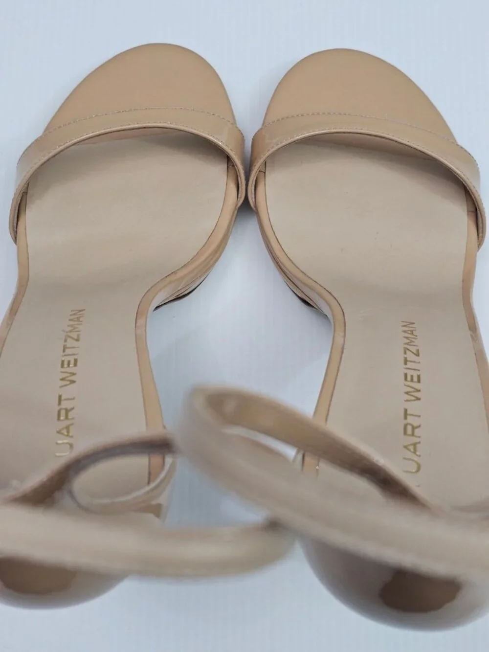 Stuart Weitzman Nudist Platform Heel Sandal Womens 9 Adobe Tan Patent Leather